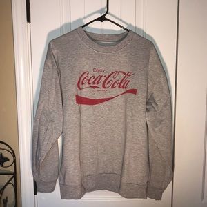 Coca-Cola Unisex Sweatshirt Gray Red Heathered Stretch Spell Out Crewneck